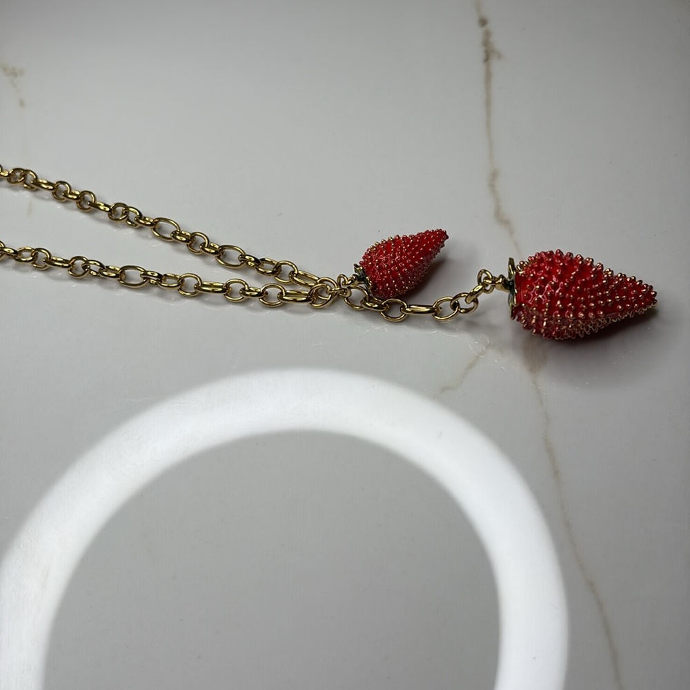 Strawberry Charm Necklace in Red and Gold - Picture 6 of 6